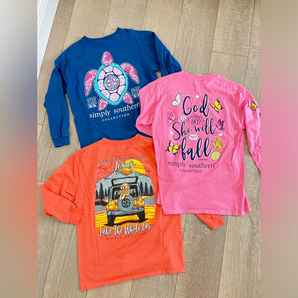 Simply Southern Girls Long Sleeve Tees Bundle - Blue, Pink, Orange